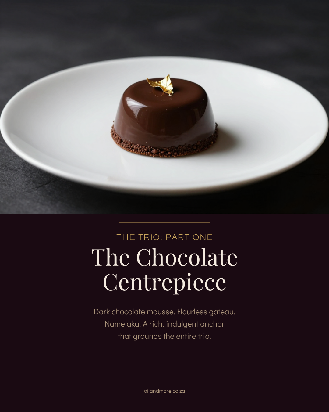 Dark chocolate dessert element for a professional dessert trio