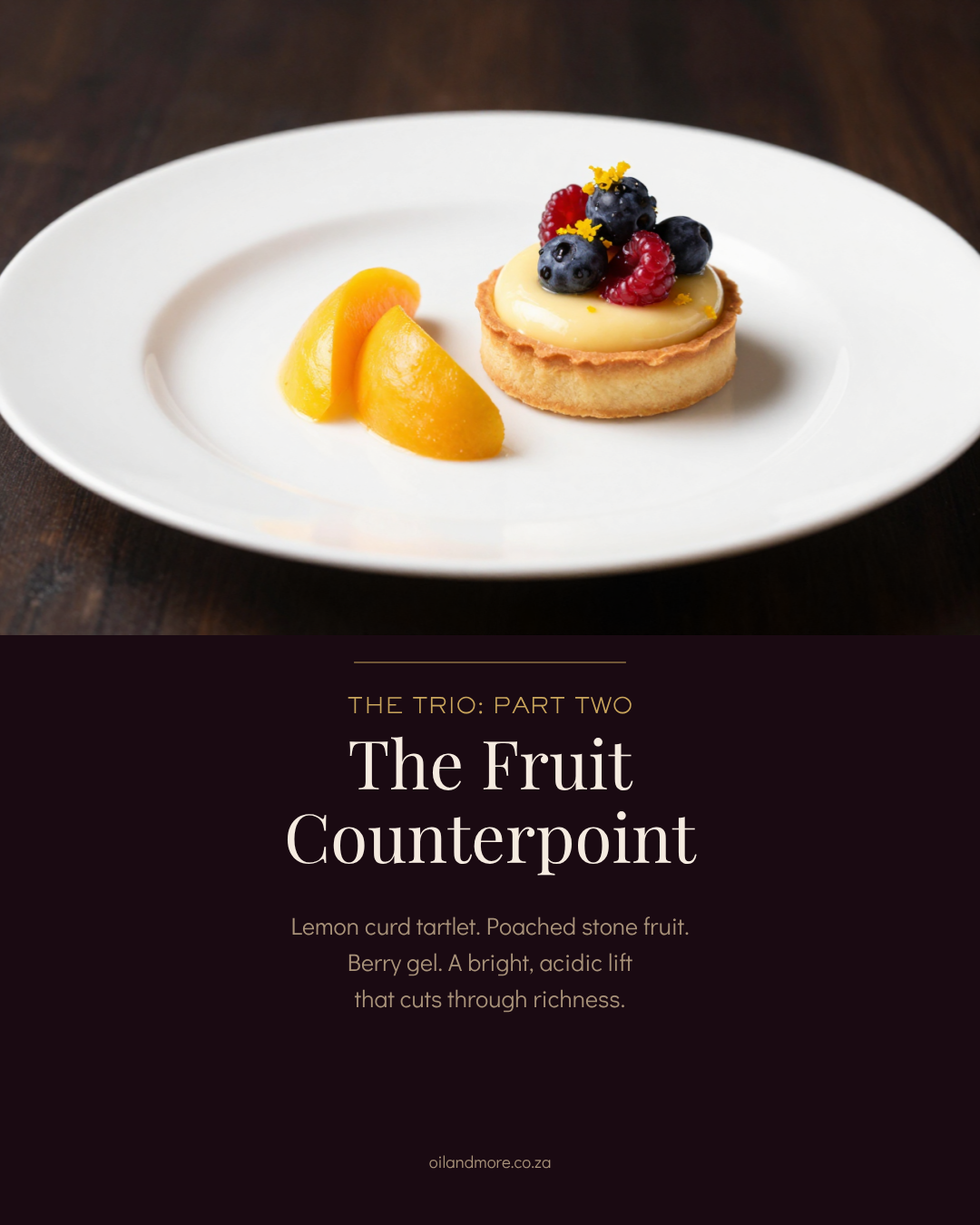 Citrus tartlet dessert element for a plated dessert trio